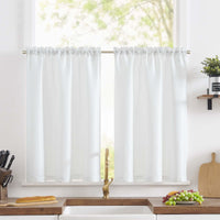 1 x RAW Customer Returns TOPICK Window Curtain Linen Look Bistro Curtain Plain Short Kitchen Curtains Jacquard Fabric Grid Light Filtering Pair of Scarves for Living Room Country House Small Windows 90x60cm White Set of 2 - RRP €22.99