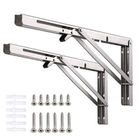 1 x RAW Customer Returns Professional folding bracket heavy duty, stainless steel folding brackets folding bracket table folding shelf brackets folding bracket shelf bracket for benches and shelves 400mm, 2 pieces  - RRP €26.99