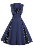 1 x RAW Customer Returns Axoe Women s 50s Cocktail Dress Rockabilly Elegant Pleated Skirt Festive Party Dresses Vintage Dress Audrey Hepburn Evening Dresses with Polka Dots Knee-Length, Navy, 4XL 50 EU  - RRP €37.99