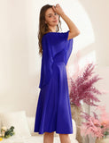 1 x RAW Customer Returns Homrain Women s Plus Size Evening Dress Chiffon Cape Elegant Cocktail Dress Wedding V-Neck Knee-Length A-Line Summer Dress Royal Blue S - RRP €46.99