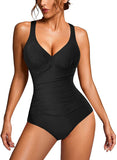 1 x RAW Customer Returns Women s Shaping Swimsuit Push Up High Waist Swimwear Elegant V-Neck Bodysuit One Piece Monokini S, Black  - RRP €29.0