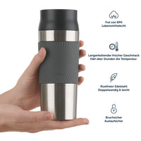 1 x RAW Customer Returns Blumtal thermal mug 350 ml - coffee mug to go made of stainless steel - leak-proof insulated mug cold hot - mug with 360 drinking opening - thermos mug quick-press closure - coffee mug - dark blue - RRP €11.09