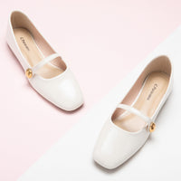 1 x RAW Customer Returns C.Paravano Mary Jane Shoes Women Square Toe Mary Jane Flat 39,White  - RRP €129.07