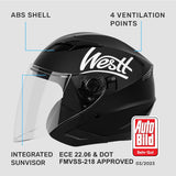 1 x RAW Customer Returns Westt jet helmet with visor and sun visor motorcycle helmet men women scooter helmet moped helmet moped chopper helmet motorcycle half helmet open-face helmet pilot helmet ECE DOT certified - RRP €70.97