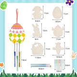 10 x Brand New Pack of 6 Easter wind chimes craft set, Easter decorations, Easter eggs, wooden Easter pendants, Easter crafts for children, DIY Easter bunny Easter decorations with painting pen, bells, rhinestone stickers - RRP €90.6