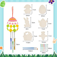 22 x Brand New Pack of 6 Easter wind chimes craft set, Easter decorations, Easter eggs, wooden Easter pendants, Easter crafts for children, DIY Easter bunny Easter decorations with painting pen, bells, rhinestone stickers - RRP €199.32