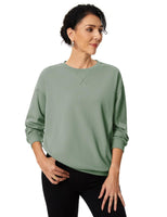 1 x RAW Customer Returns Tapata Women s Round Neck Sweatshirts Long Sleeve Pullover Sweatshirt Soft and Comfortable Top Drop Shoulders Loose Fit, Green, S - RRP €33.26