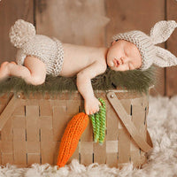 1 x RAW Customer Returns 3 Piece Easter Costume Set Newborn Baby Hat Shorts Carrot Photography Costume Crochet Bunny Jumpsuit Pants 01-Grey 0-12 Months - RRP €24.0