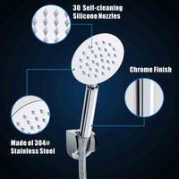 1 x RAW Customer Returns High Pressure Metal Hand Shower - Voolan 3 Round Shower Head with Shower Head for Powerful Shower at Low Water Pressure - Stainless Steel Rain Shower Round  - RRP €17.02