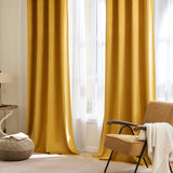 1 x RAW Customer Returns MIULEE Mustard yellow velvet curtain with eyelets, beautifully soft velvet curtains for decoration, bedroom, living room, pack of 2 opaque velvet curtains, each 280 cm high, thick velvet thermal curtain winter - RRP €60.48