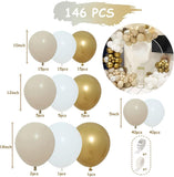 9 x Brand New 146 Pcs Beige, Sand White, White Gold Balloon Garlands, with Nude Balloons, for Bohemian Balloons, Wedding, Birthday, Party, Baby Shower, Birthday Decoration - RRP €114.3