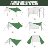 1 x Brand New Overmont Camping Tarpaulin - 3m x 3m Portable Foldable Multifunctional Tarpaulin with 6 Nails and 6 Ropes - Waterproof Sun Resistant for Tent Hammocks Picnic Beach - Green - RRP €30.0