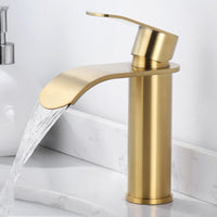 1 x RAW Customer Returns ARCORA bathroom faucet, wash basin faucet low noise made of stainless steel single lever mixer waterfall wash basin faucet faucet wash basin, Golden - RRP €60.49