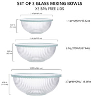 1 x RAW Customer Returns Luvan glass mixing bowl with lid set of 3 3.5 L, 2 L, 1 L , large round salad bowls for the kitchen, ideal for storing food, cooking, baking, preparing, dishwasher safe - RRP €40.79