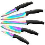 1 x RAW Customer Returns SiliSlick knife set, 5 sharp kitchen knives as a set for cooking, high-quality stainless steel blades, titanium coating with rainbow effect, ergonomic handles, black handle - RRP €24.2