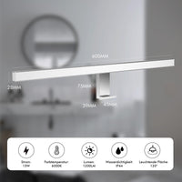 1 x RAW Customer Returns Hommie LED mirror light bathroom, 60CM mirror light with switch 15W 1200Lm 6000K neutral white mirror lamp bathroom 230V, mirror lamps mirror bathroom cabinet, IP44 waterproof bathroom mirror light - RRP €40.99