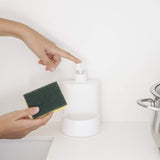 1 x RAW Customer Returns KOOK TIME dishwashing liquid dispenser made of matt ceramic, soap dispenser for the kitchen with storage space for a scrubber or sponge, 10 x 11.5 x 18 cm. Compact and elegant sink organizer matt white  - RRP €18.48