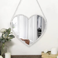 1 x RAW Customer Returns Large mirror in heart shape wall mirror decor, wall makeup mirror with glitter diamonds mirror for decorative wooden frame makeup mirror wall mounting for living room, bedroom, hallway, dormitory - RRP €28.73