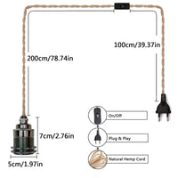 1 x RAW Customer Returns E27 vintage lamp cable hanging light, rope hanging lamp, lamp holder pendant light with switch and plug, hemp rope pendant lamp kit, DIY single head cable rope hanging light, for loft warehouse A-3M  - RRP €21.0