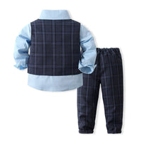 1 x RAW Customer Returns Volunboy Elegant Child Suit Shirts Bow Tie Vest Trousers, Boy Clothing 4 Pieces Gentleman Wedding Ceremony 3-4 years, Blue, Size 110  - RRP €38.9