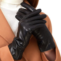 1 x RAW Customer Returns ZLUXURQ Women s Soft Black Genuine Lambskin Leather Cold Weather Touchscreen Gloves Cashmere Lined - RRP €25.72