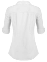 1 x RAW Customer Returns Hotouch Elegant Blouse White Ladies with Button Down Cotton Shirt 3 4 Sleeve Tops Shirt Elegant Tops Leisure Tops White XXL - RRP €27.99