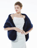 1 x RAW Customer Returns BEAUTELICATE Faux Fur Shawl Stole Bolero Fur Women Wedding Bridal Evening Bridal Shawl Bridal Stole - Navy Blue - Size One size fits all - RRP €39.99