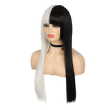 20 x Brand New Wig half white half black long straight hair wig with bangs synthetic cosplay wig for women heat resistant Halloween carnival party - RRP €199.8