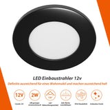 1 x RAW Customer Returns Dream Lighting 12v LED recessed spotlight black motorhome caravan camper hole 54MM LED spots flat IP44 recessed spotlights dimmable 2W warm white 3000K set of 6 - RRP €43.06