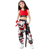 1 x RAW Customer Returns LOLANTA Girls Hip Hop Street Dance Clothing Set Jazz Dancewear Tank Top Camouflage Pants, Red, 150 - RRP €35.98