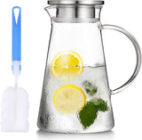 1 x RAW Customer Returns WUWEOT 2 liter glass carafe water carafe with stainless steel lid and pourer carafe made of glass water jug juice jug beverage jug for homemade drinks water milk coffee wine iced tea juice - RRP €17.99