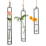 1 x RAW Customer Returns Sziqiqi Creative Wrought Iron Glass Vase, Hanging Hydroponic Container, Hanging Bottle Test Tube for Flowers, Hanging Plant Decoration in Living Room Garden, Black - RRP €16.57