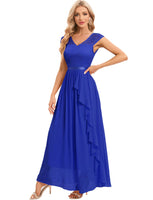 1 x RAW Customer Returns Gardenwed evening dress elegant for wedding V-neck lace cocktail dress women short sleeve ball gown with ruffles party prom dress long formal dress royal blue M - RRP €66.99