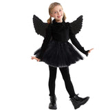 1 x RAW Customer Returns BARVERE Devil Costume Women Girls, 60CM Black Angel Costume Women Set with Skirt, Hand Embroidered Gloves and Wings, Black Angel Wings for Halloween Carnival - RRP €13.75