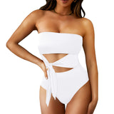 1 x RAW Customer Returns Viottiset Women s Bandeau Strapless One Piece Wrap Swimsuit High Cut Cheeky Monokini Swimwear White Large - RRP €36.29