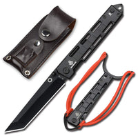 1 x RAW Customer Returns NedFoss DG-BK Tanto folding knife, one-hand knife with slingshot, outdoor knife, outdoor camping pocket knife with liner lock and pocket clip, 8.5 cm blade length black  - RRP €19.13