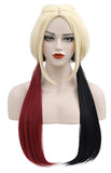 1 x RAW Customer Returns Wig Blonde with Black and Red for Harley Quinn Women Girls Long Curls Colorful Cosplay Costume Synthetic Wigs for Halloween Xmas Party Wig 061C - RRP €20.16