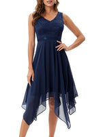 1 x RAW Customer Returns Meetjen Women s Elegant Dress Lace A-Line Festive Wedding Guest Sexy Sleeveless Summer Party Dress Evening Dress Navy Blue XL - RRP €50.41