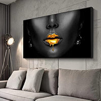 1 x RAW Customer Returns Pictures gold black women lips, wall picture nonwoven canvas picture art print modern wall pictures wall decoration design wall picture - sexy abstract, canvas pictures large living room. Frameless 150 x 60 cm  - RRP €30.24