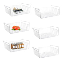 1 x RAW Customer Returns Under shelf storage basket, hanging basket metal hanging basket shelf under cabinet hanging basket metal basket organizer shelf hanging basket for kitchen, office, pantry, bathroom, closet 6 pieces, white  - RRP €28.22