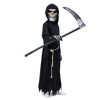 1 x RAW Customer Returns ZUCOS Grim Reaper Costume Scythe Skull Mask Skull Gloves, Unisex Costume Grim Reaper for Halloween Party Decoration Black, 4-6 Years  - RRP €26.21