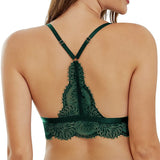 1 x RAW Customer Returns SHEKINI Women s Girls Bra with Front Closure, Removable Padded Lace Bralette without Underwire Triangle Bra Sexy Underwear Adjustable Shoulder Strap, Dark Green, L - RRP €24.12