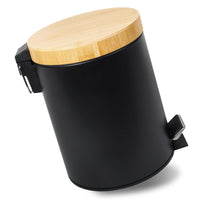 1 x RAW Customer Returns GREELUE 5L bathroom trash can with wooden lid, cosmetic bin with soft close, bathroom bucket, trash can bathroom black 5L  - RRP €24.9