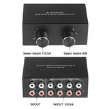 1 x RAW Customer Returns UNSTINCER Cinch RCA L R Audio Switch 4 2 -In-2 4 -Out, Analog Stereo Aux Switch, Bidirectional Manual Sound Selector Switch Splitter Box for Phono Headphones Amplifier PC Speaker - RRP €37.99