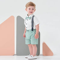 1 x RAW Customer Returns Volunboy Newborn Gentleman Outfits and Coordinates, Shirt Bow and Suspenders Shorts Size 80, 12-18 months, Green  - RRP €28.62