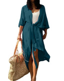 1 x RAW Customer Returns Jarseila Beach Dress Women s Summer Kaftan Cardigan Loose Beach Cardigan Bikini Cover Up Casual Maxi Beach Dress Elegant Beachwear Ink Blue - RRP €27.6