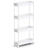 1 x RAW Customer Returns SPACEKEEPER kitchen trolley with 4 levels, narrow trolley niche shelf on wheels, space-saving bathroom shelf and kitchen shelf for kitchen office bathroom, 40x13x86cm, white - RRP €25.99