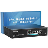 1 x RAW Customer Returns 4 Port Gigabit PoE Switch Unmanaged with 1 Uplink Gigabit Ports, 72W High Power, Support IEEE802.3af at, Vlan. VIMIN 5 Port Network Power Over Ethernet Switch. - RRP €36.99