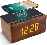 1 x RAW Customer Returns ANJANK digital wooden radio alarm clock with wireless charging station, 10W fast wireless charger for iPhone Samsung Galaxy, LED display with 5-level dimmer, USB charging port, clock radio without ticking, brown - RRP €39.99