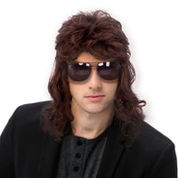 1 x RAW Customer Returns STfantasy Brown Mullet Wig 70s Disco Party Men Wig Long Curly Wigs for Men Hippie Rocking 80s Them Party Cosplay Costume Canival Heat Resistant Hair Wigs - RRP €26.2